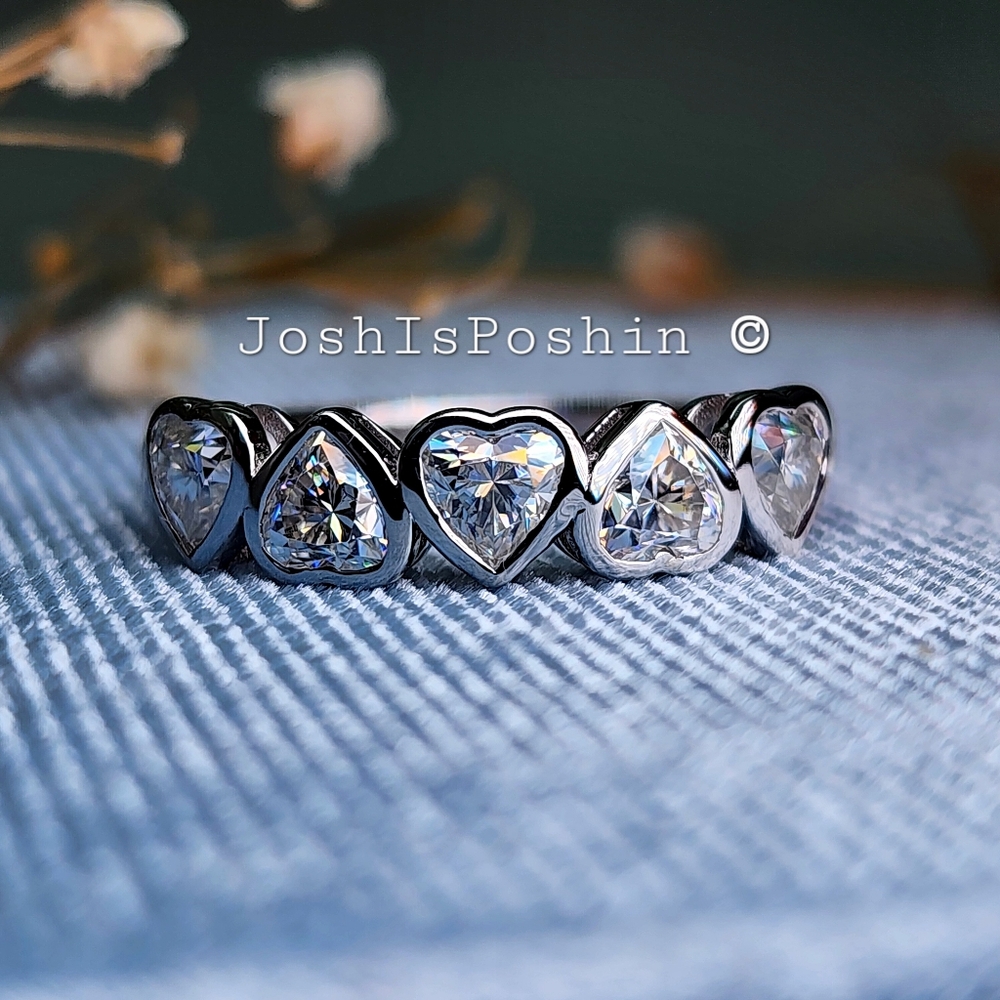 1.5CTW Heart Shape Moissanite Anniversary Band In Sterling Silver